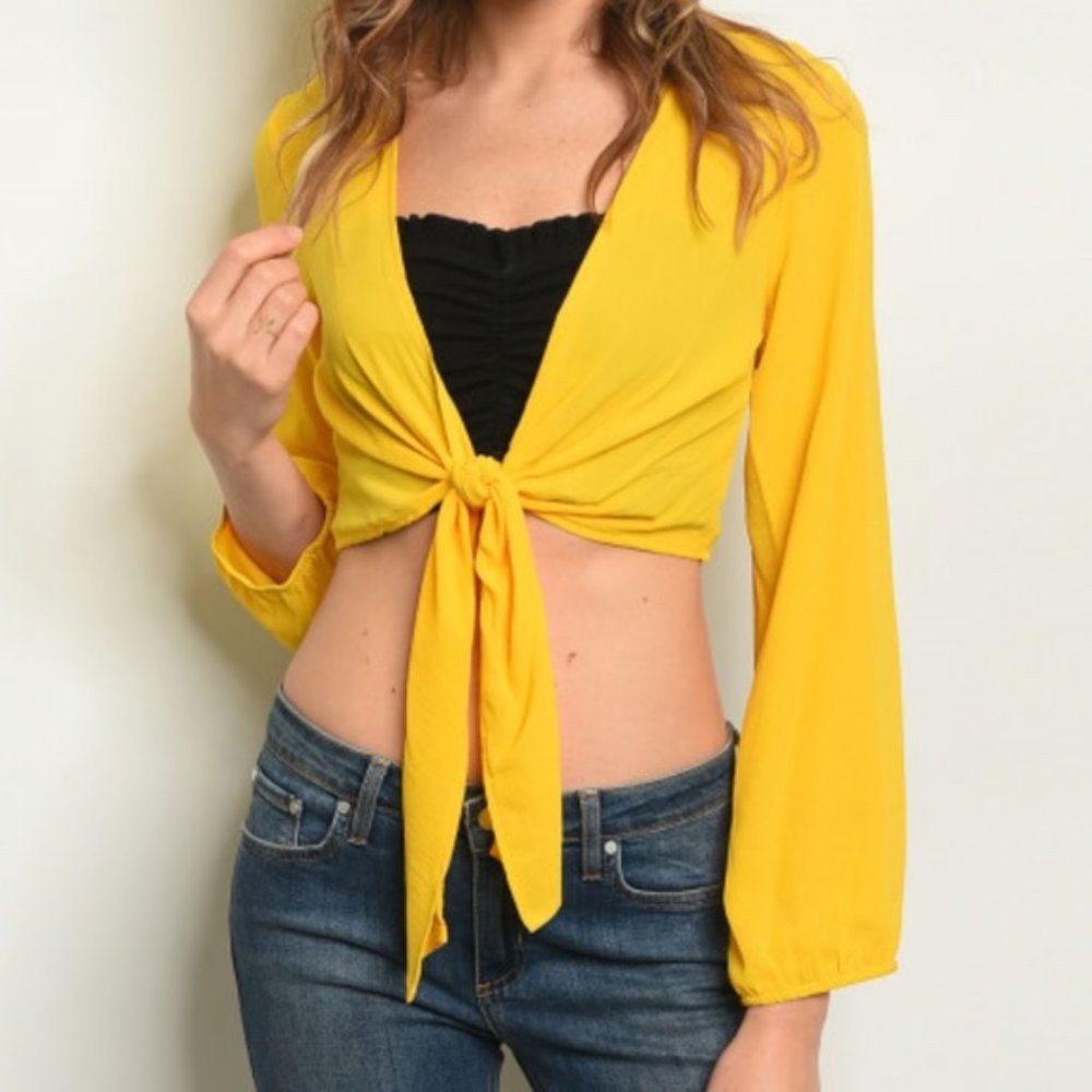 Top Yellow Tie Front CropTop - Picture 2 of 3